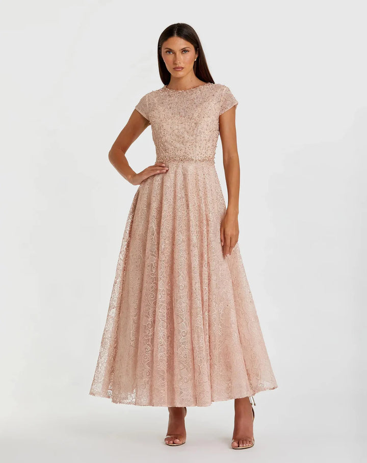 Mac Duggal 20371 Embellished Cap Sleeve A Line Dress