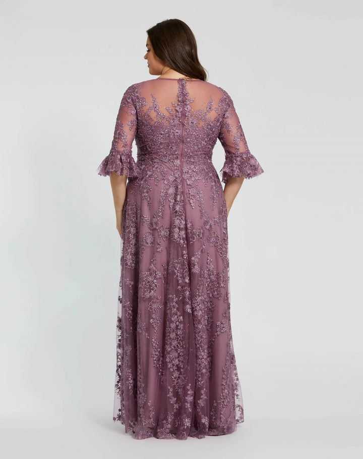 Mac Duggal 20471 High Neck Flutter Sleeve Embroidered A Line Gown