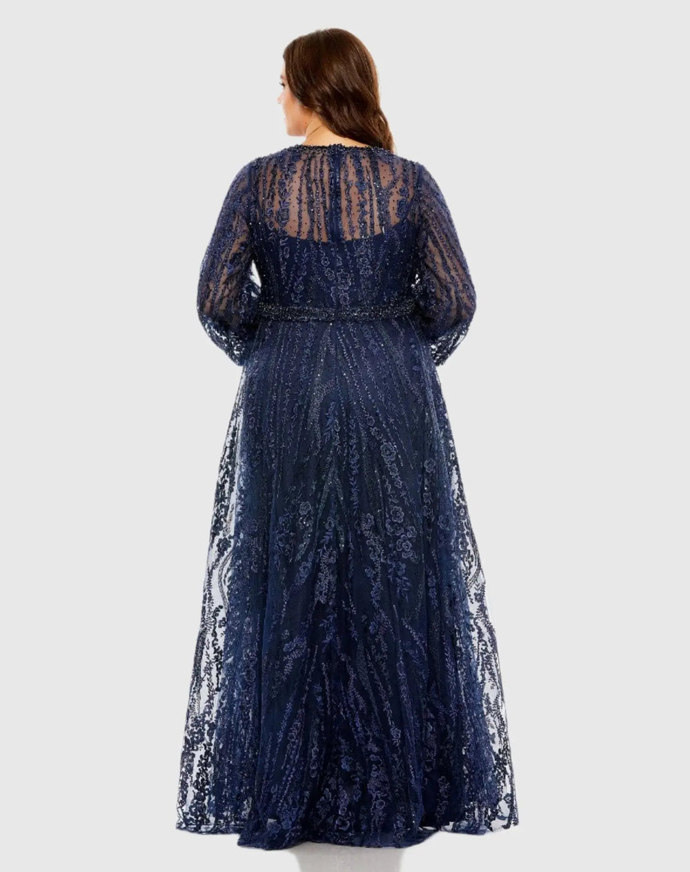 Mac Duggal 20472 V Neck Puff Sleeve Embroidered A Line Gown