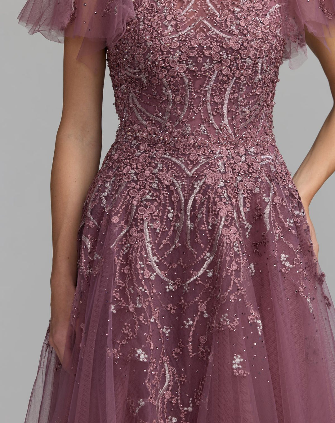 Mac Duggal 20507 Embroidered Tulle Flutter Sleeve Formal Gown