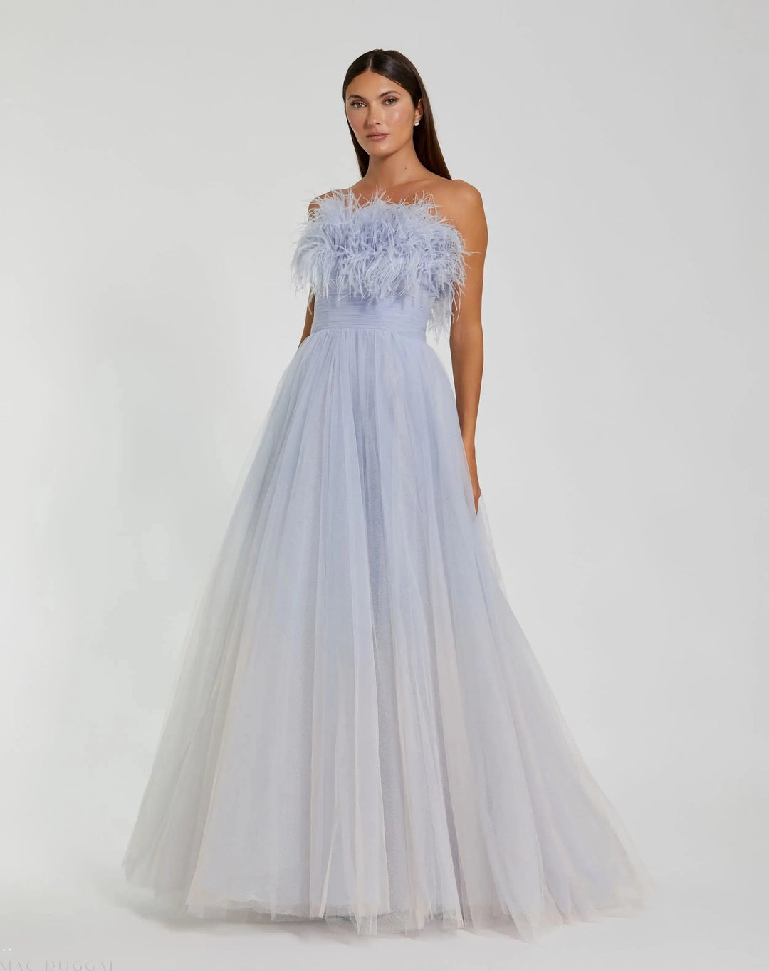 Mac Duggal 20557 Strapless Feather Bodice Tulle Gown