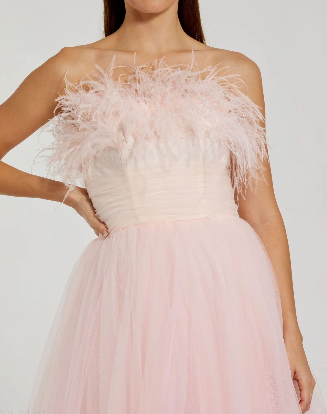 Mac Duggal 20557 Strapless Feather Bodice Tulle Gown
