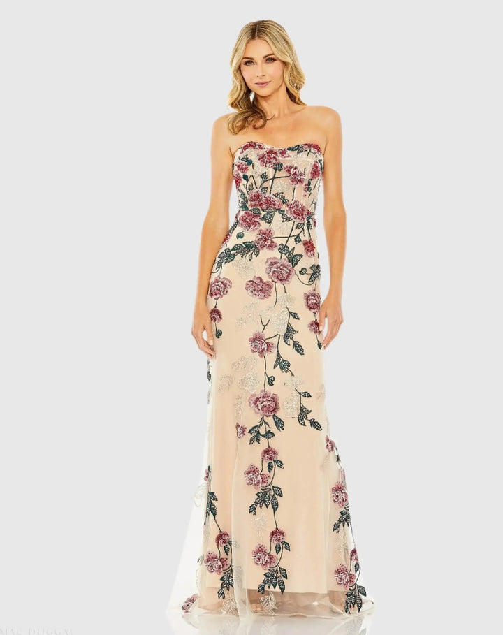 Mac Duggal 20581 Strapless Floral Embroidered Gown