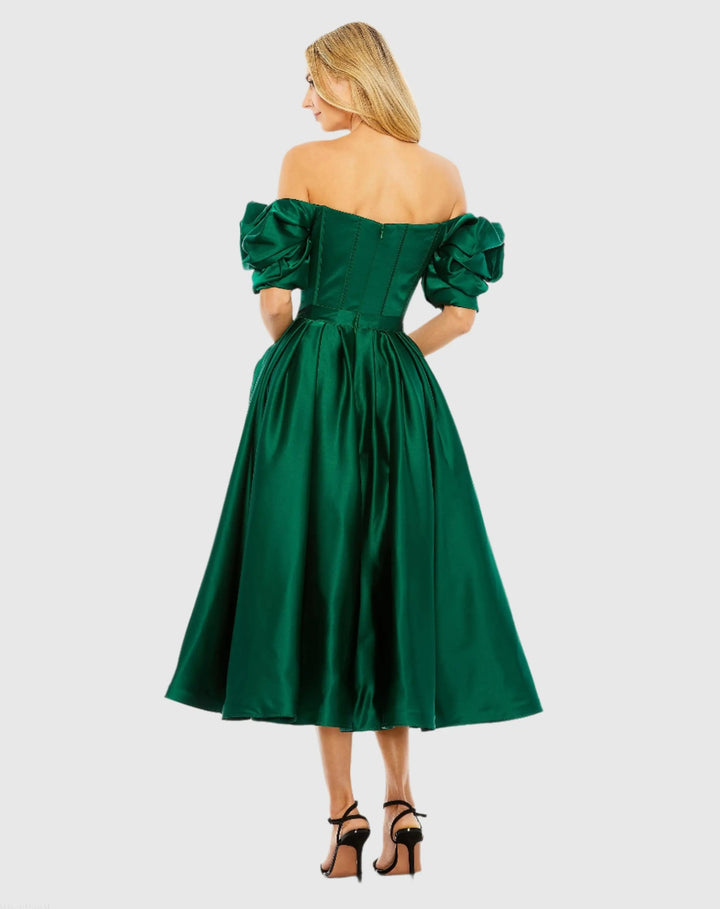 Mac Duggal 20706 Off The Shoulder Tea Length Dress
