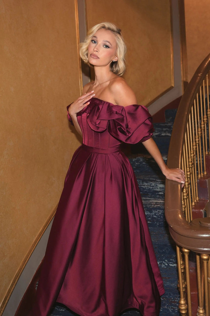 Mac Duggal 20706 Off The Shoulder Tea Length Dress