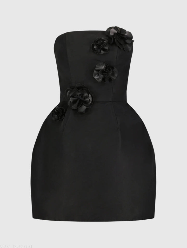 Mac Duggal 21008 Strapless Faille Mini Dress With 3D Flower Detail