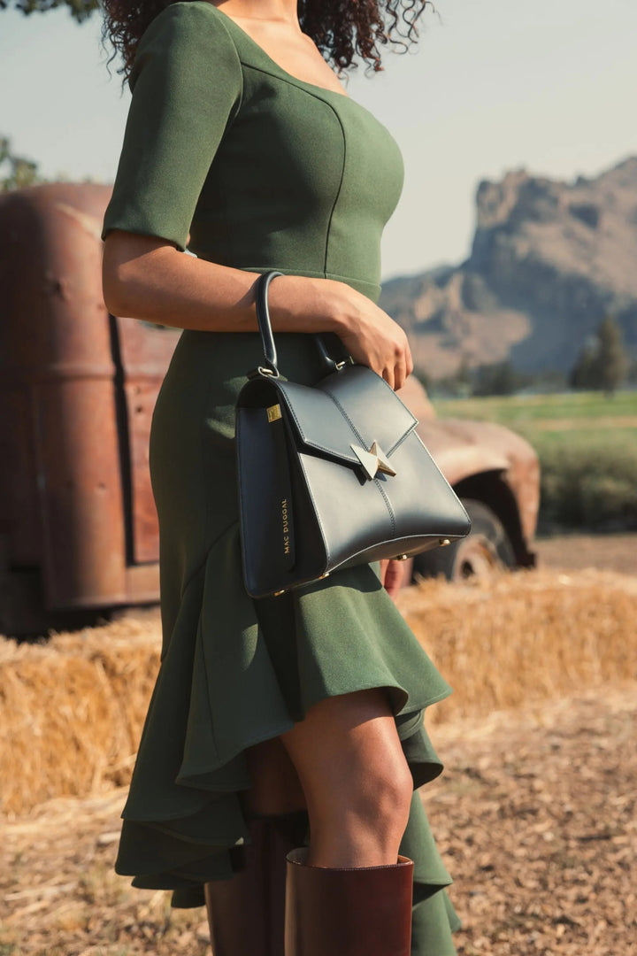 Mac Duggal 21019 Crepe 3/4 Sleeve Asymmetrical Hem Dress