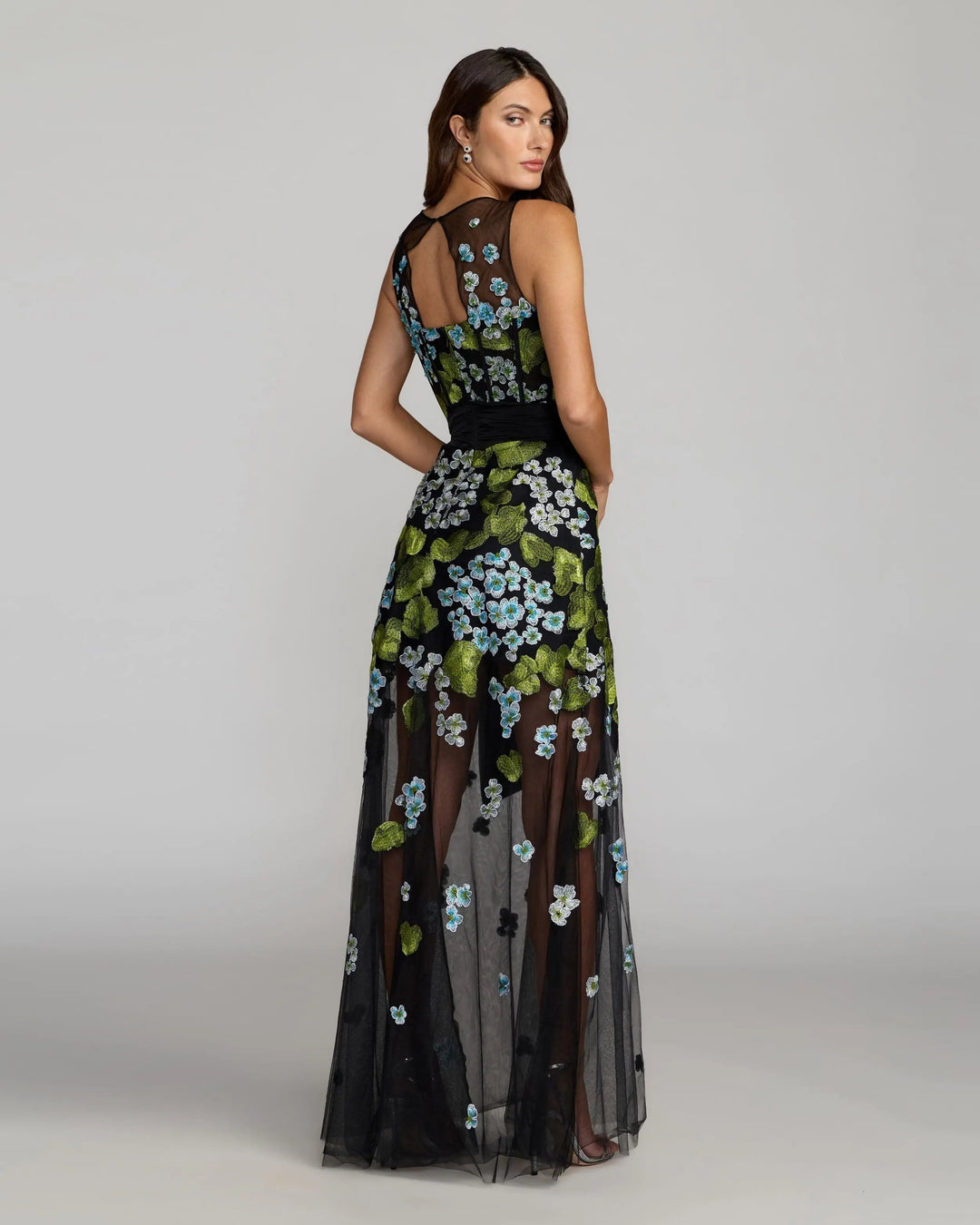 Mac Duggal FITTED Black Floral Embroidered Corset Gown With Bow