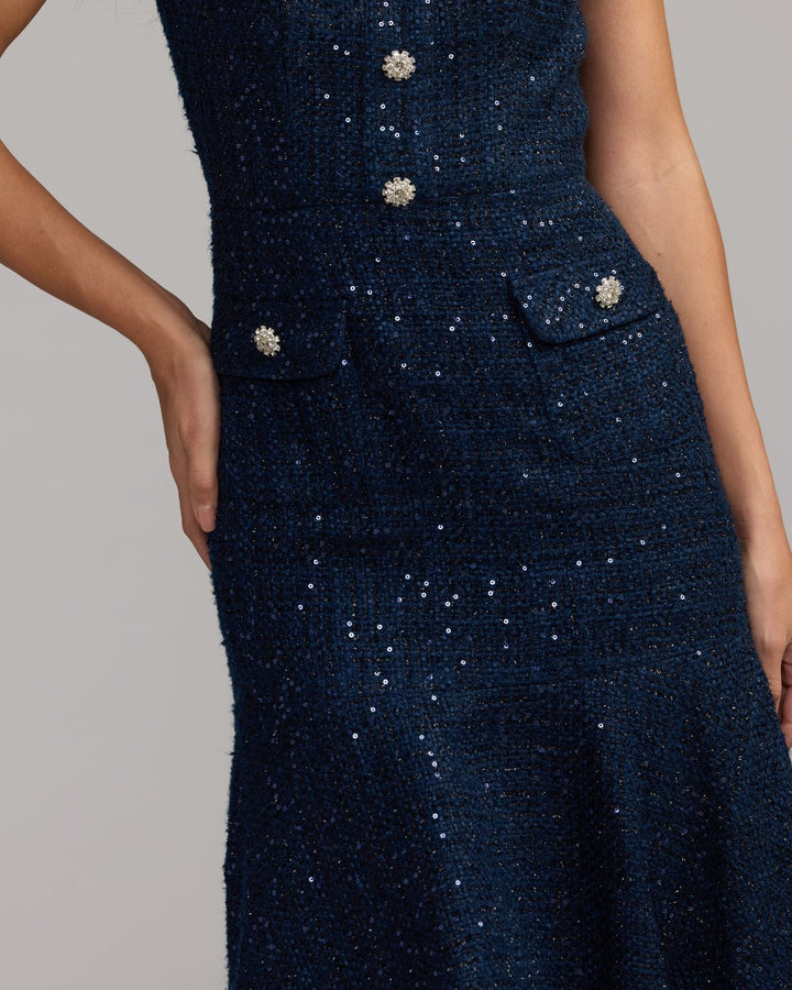 Mac Duggal 21167 High Neck Short Sleeve Boucle Midi Dress
