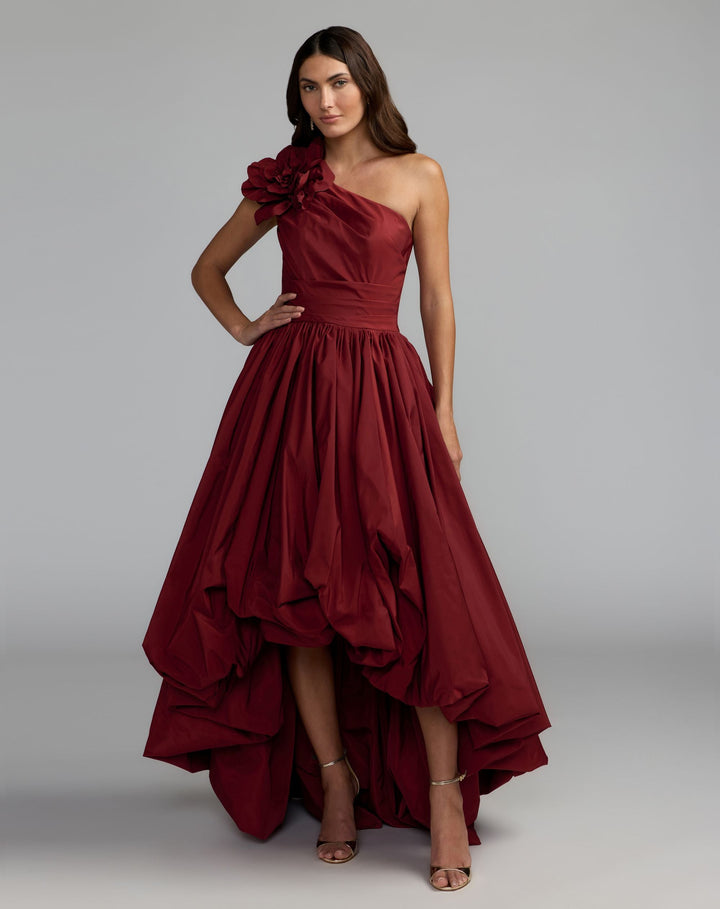 Mac Duggal 21188 One Shoulder High Low Gown With 3D Flower