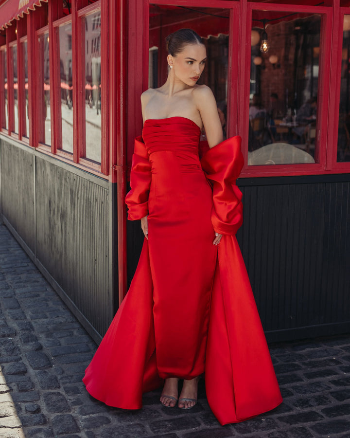 Mac Duggal 21192 Satin Column Gown With Oversized Bow
