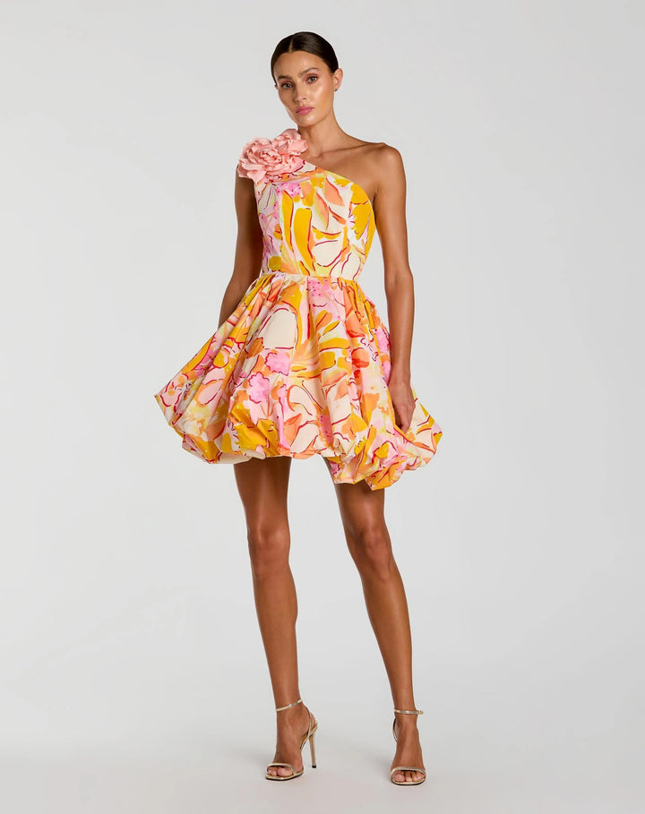 Multicolor One Shoulder Bubble Hem Faille Mini Dress - FOSTANI.com