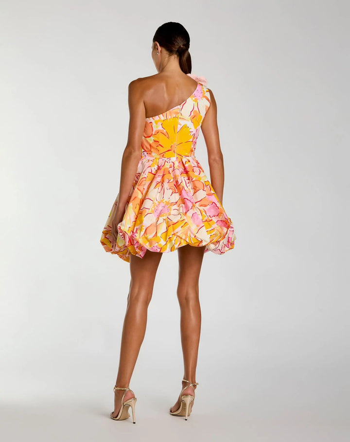 Multicolor One Shoulder Bubble Hem Faille Mini Dress - FOSTANI.com