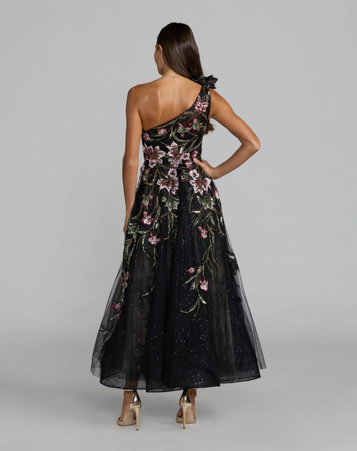 Mac Duggal 21302 Embroidered Floral One Shoulder A-Line Dress