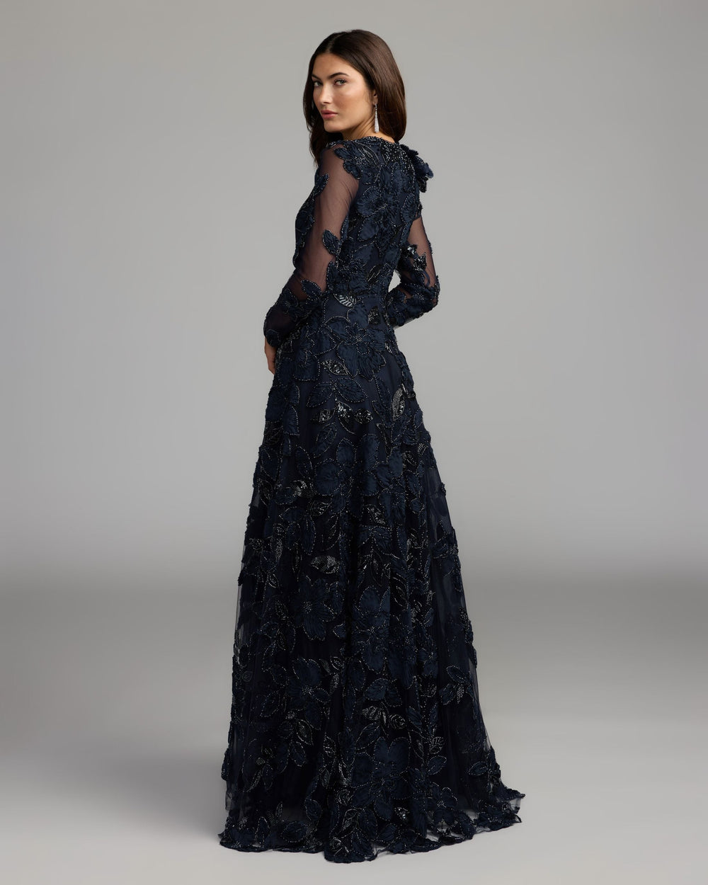 Mac Duggal 21309 Floral Embellished Long Sleeve Gown