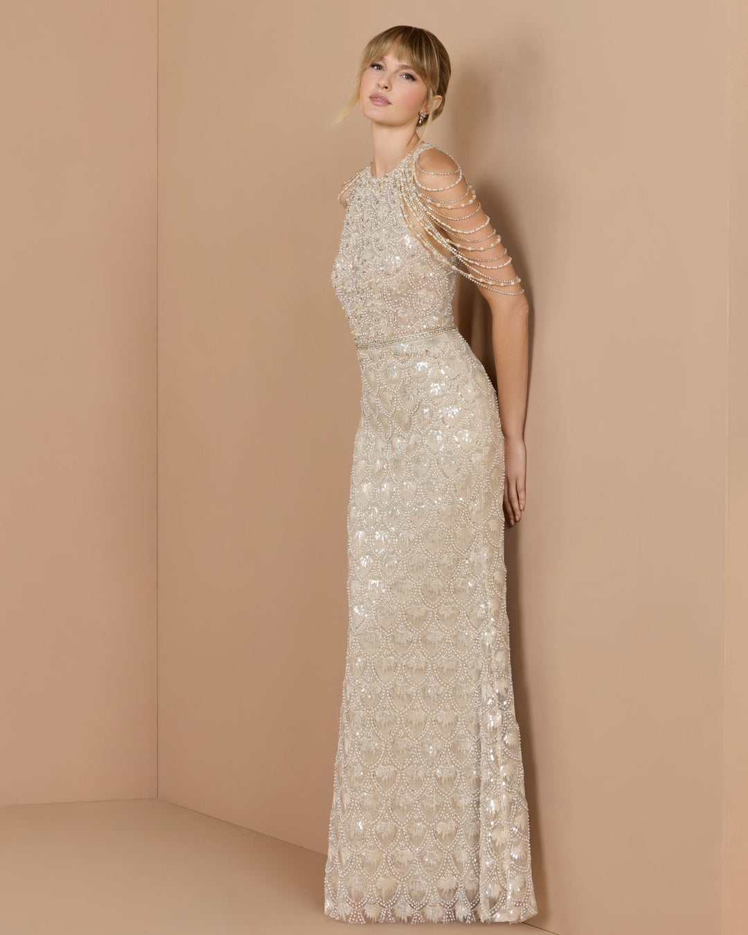Mac Duggal 21322 Draped Embellished Column Gown