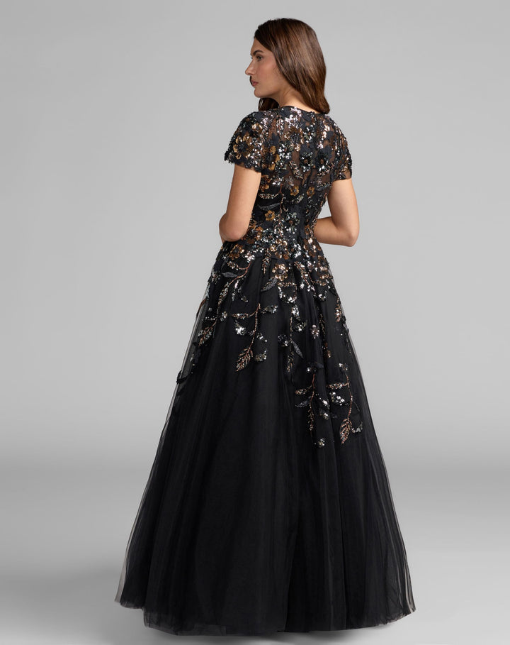 Mac Duggal 21390 Floral Embellished High Neck Tulle Ball Gown