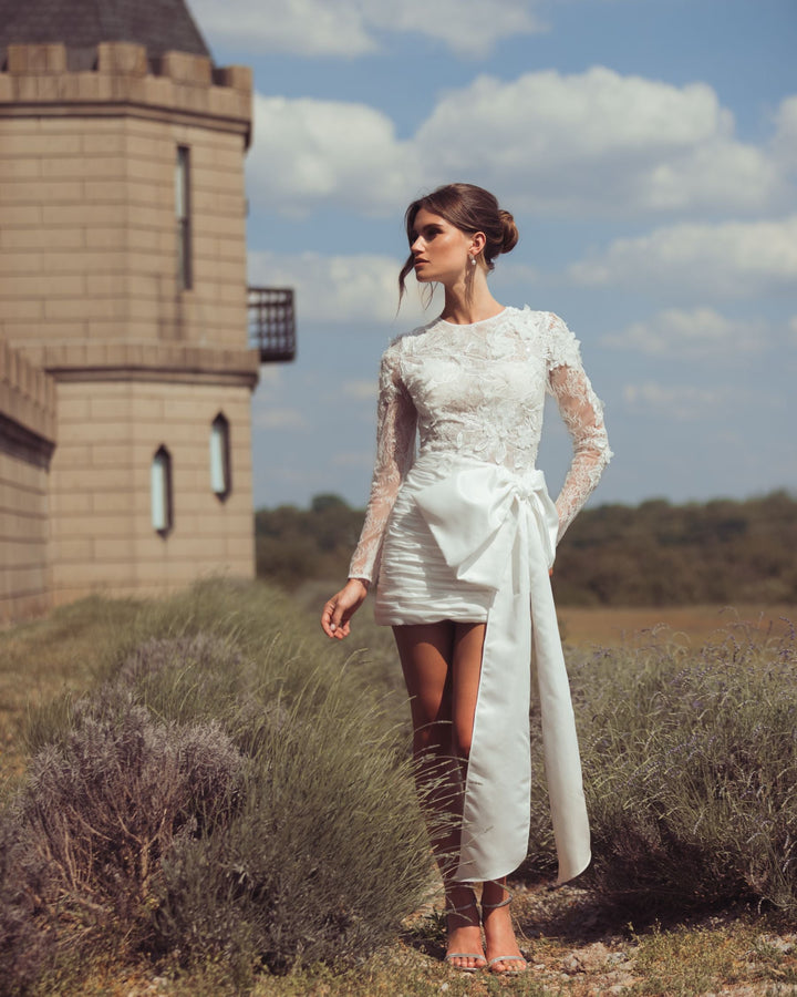 Mac Duggal 21543 Embroidered Long Sleeve Taffeta Mini Dress