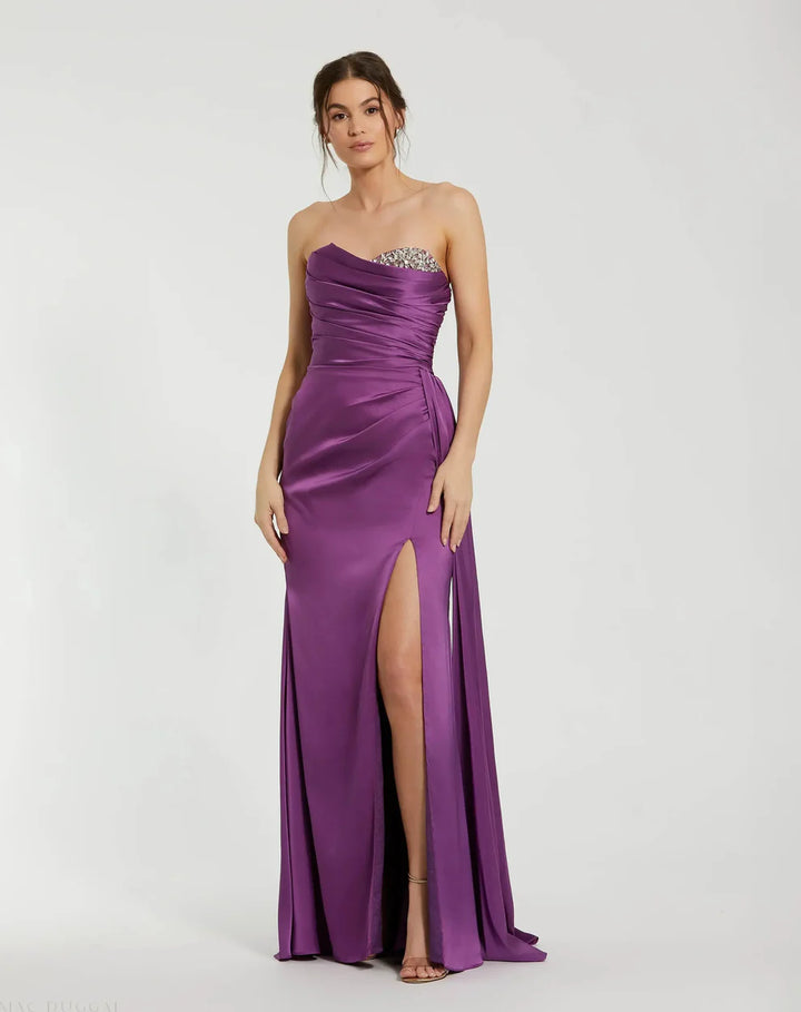 Mac Duggal 2211 Strapless Embellished Sweetheart Neckline Satin Gown