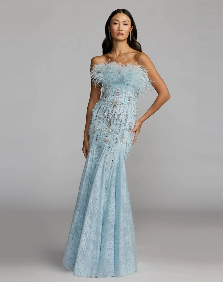 Mac Duggal 2238 Feather Embellished Strapless Mermaid Gown