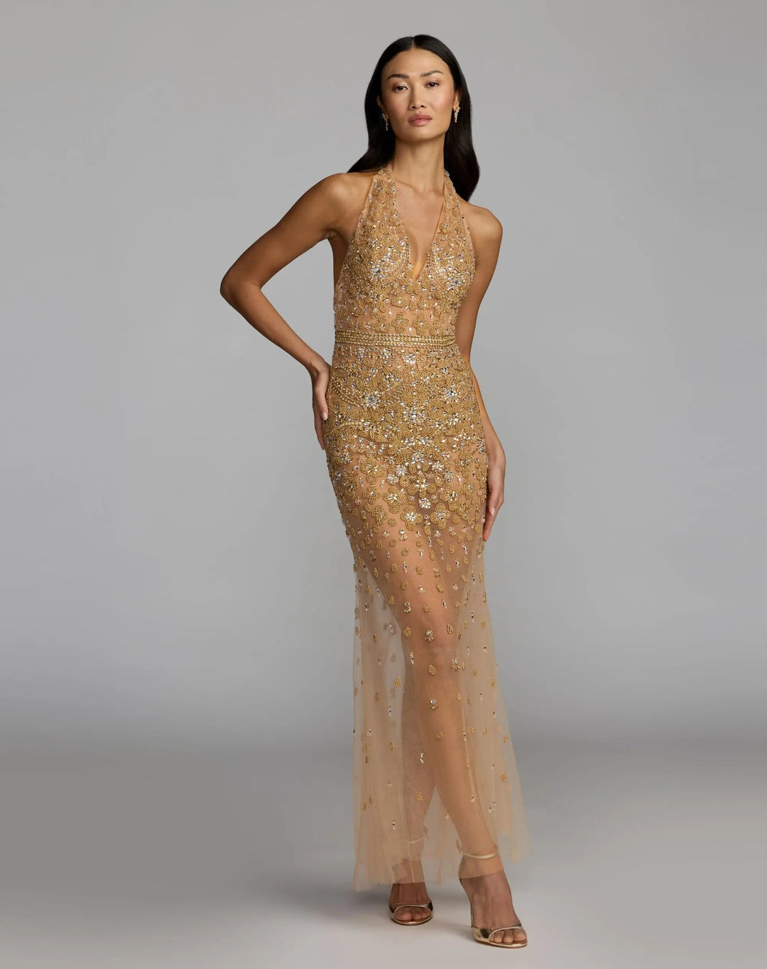 Mac Duggal 2241 Hand Embellished Open Back Halter Gown