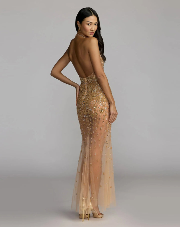 Mac Duggal 2241 Hand Embellished Open Back Halter Gown