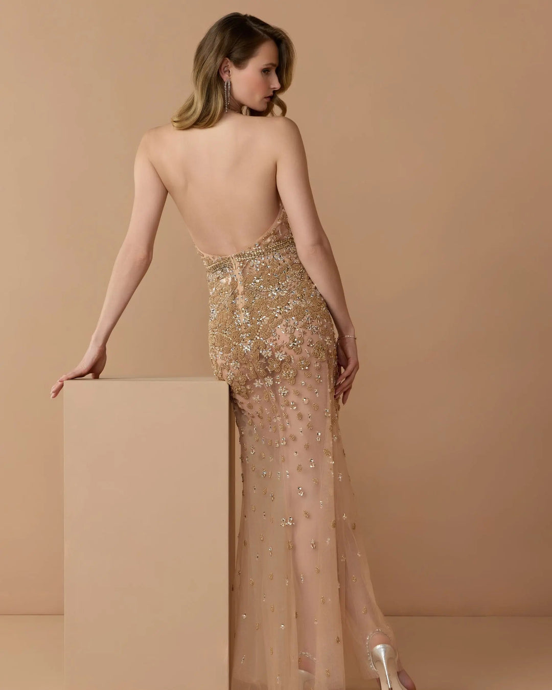 Mac Duggal 2241 Hand Embellished Open Back Halter Gown