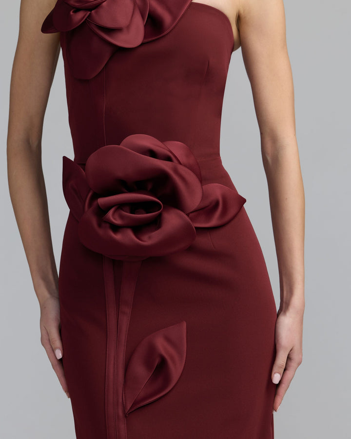 Mac Duggal 2283 Strapless Crepe Dress With 3D Satin Flowers