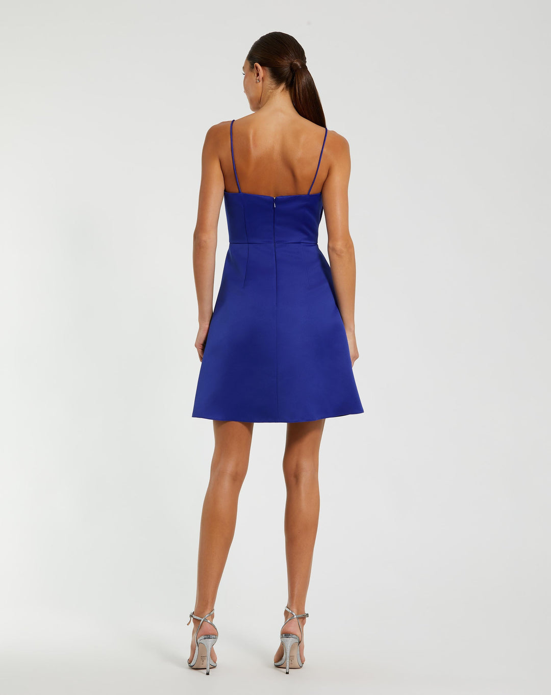 Mac Duggal 2287 Blue Satin A-Line Mini Dress With 3D Rose Detail