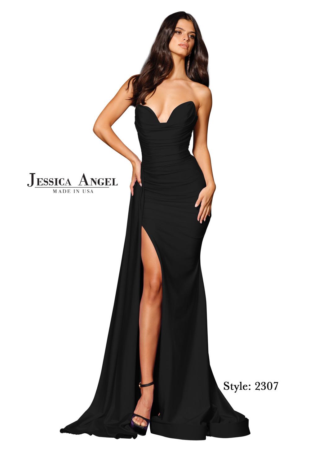 Jessica Angel 2307 draped jersey mermaid gown front view 3