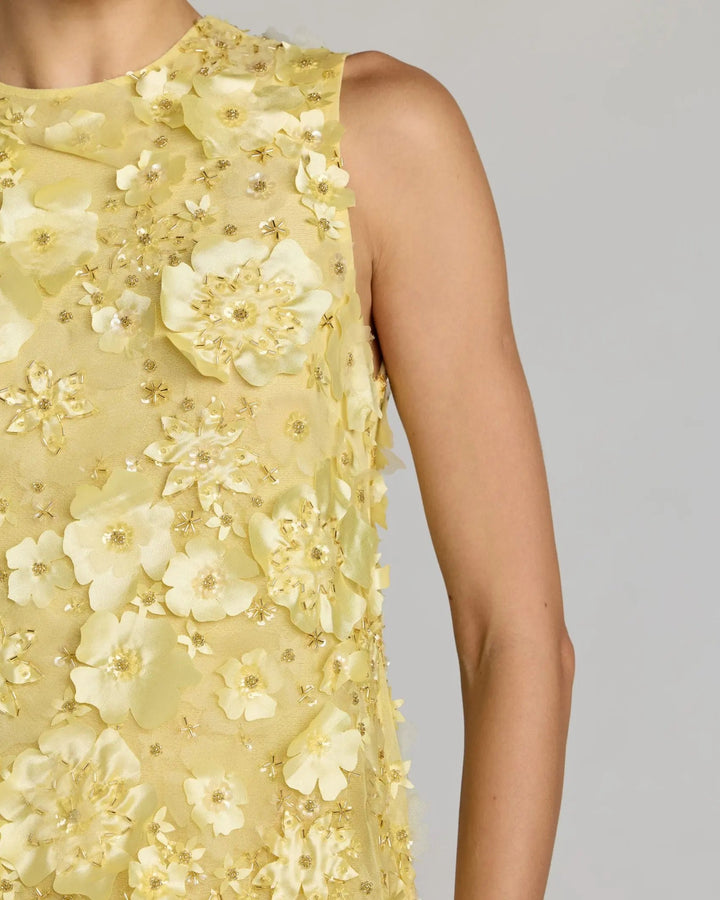 Yellow 3D Floral Embellished Sleeveless Mini Dress - FOSTANI.com