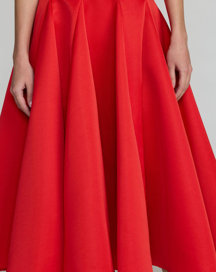 Mac Duggal 2364 Red One Shoulder Satin Midi Dress With 3D Flower