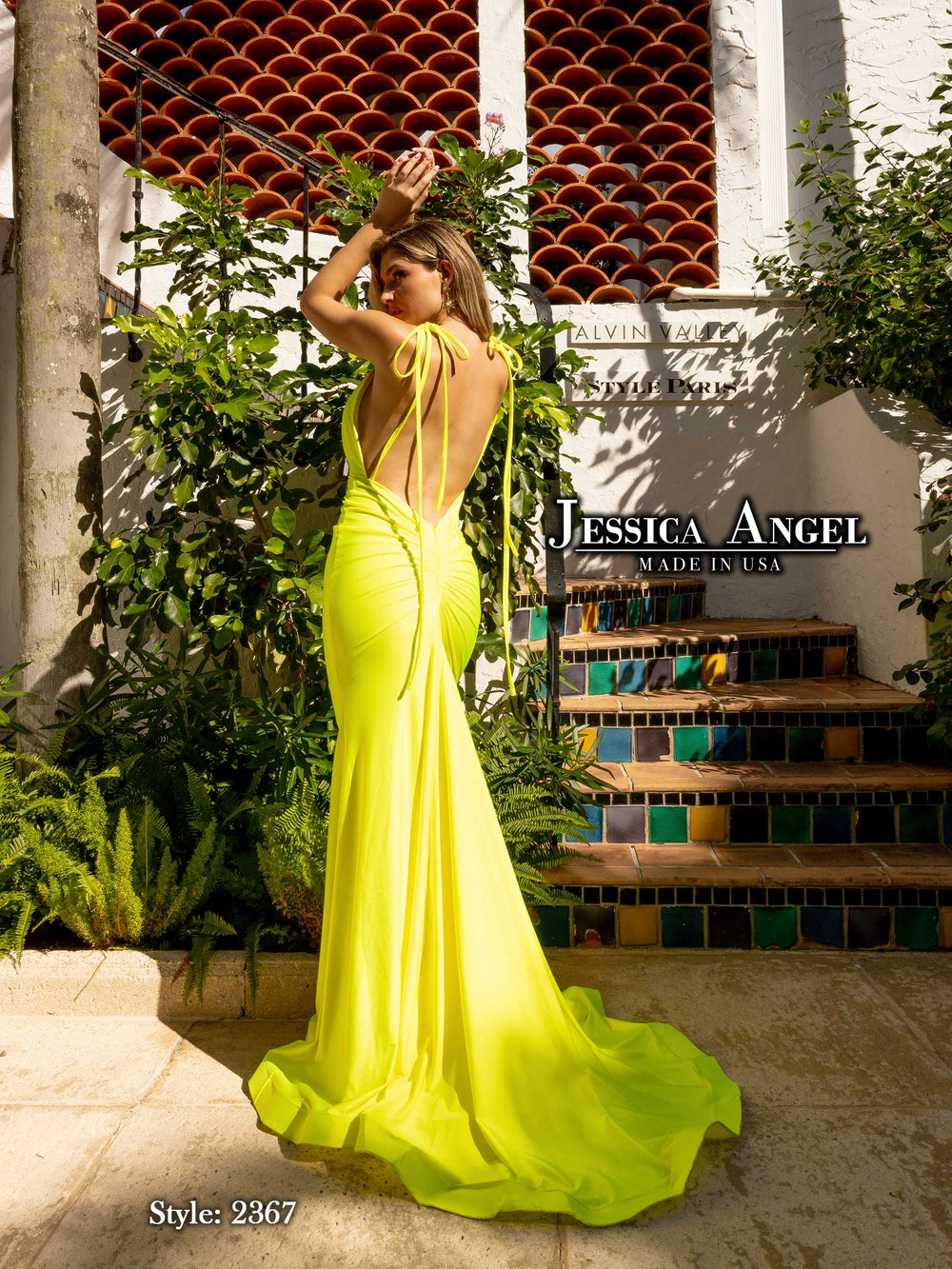 Jessica Angel 2367 tie strap open back mermaid gown back view