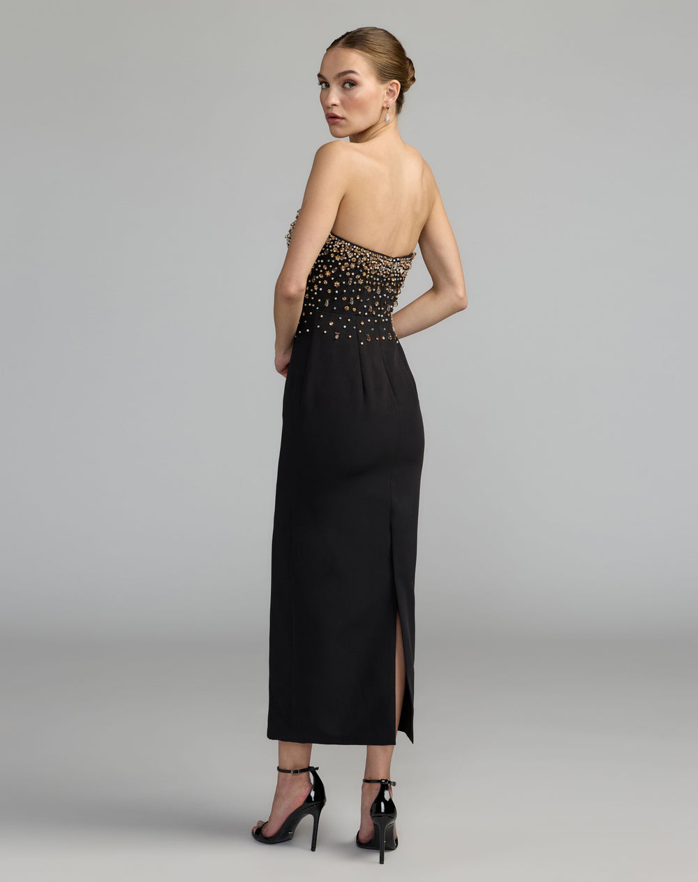 Mac Duggal 2367 Beaded Strapless Crepe Midi Dress