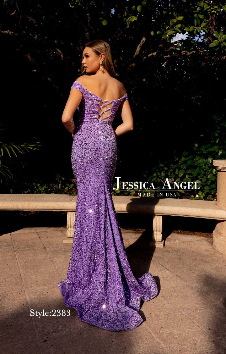 Jessica Angel 2383 lace-up back velvet sequin gown back view
