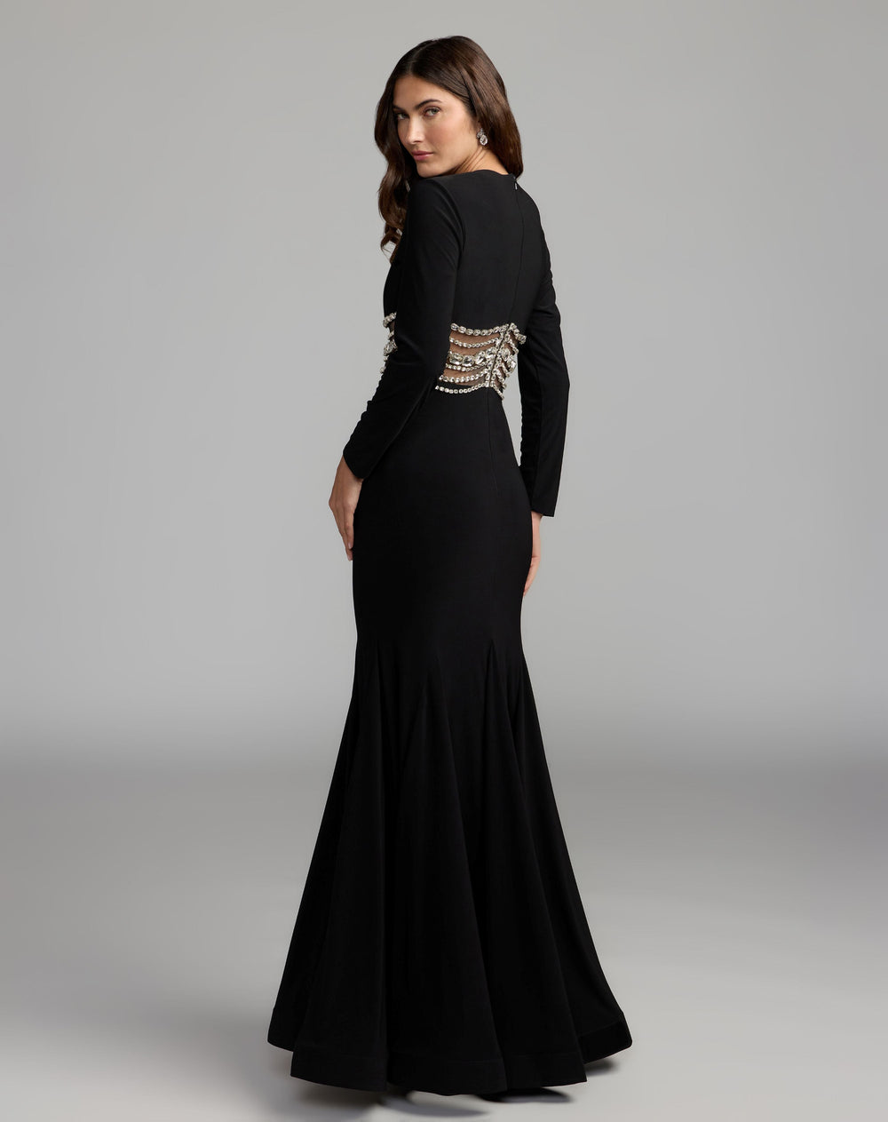 Mac Duggal 2407 Long Sleeve Jersey Gown With Crystal Detail