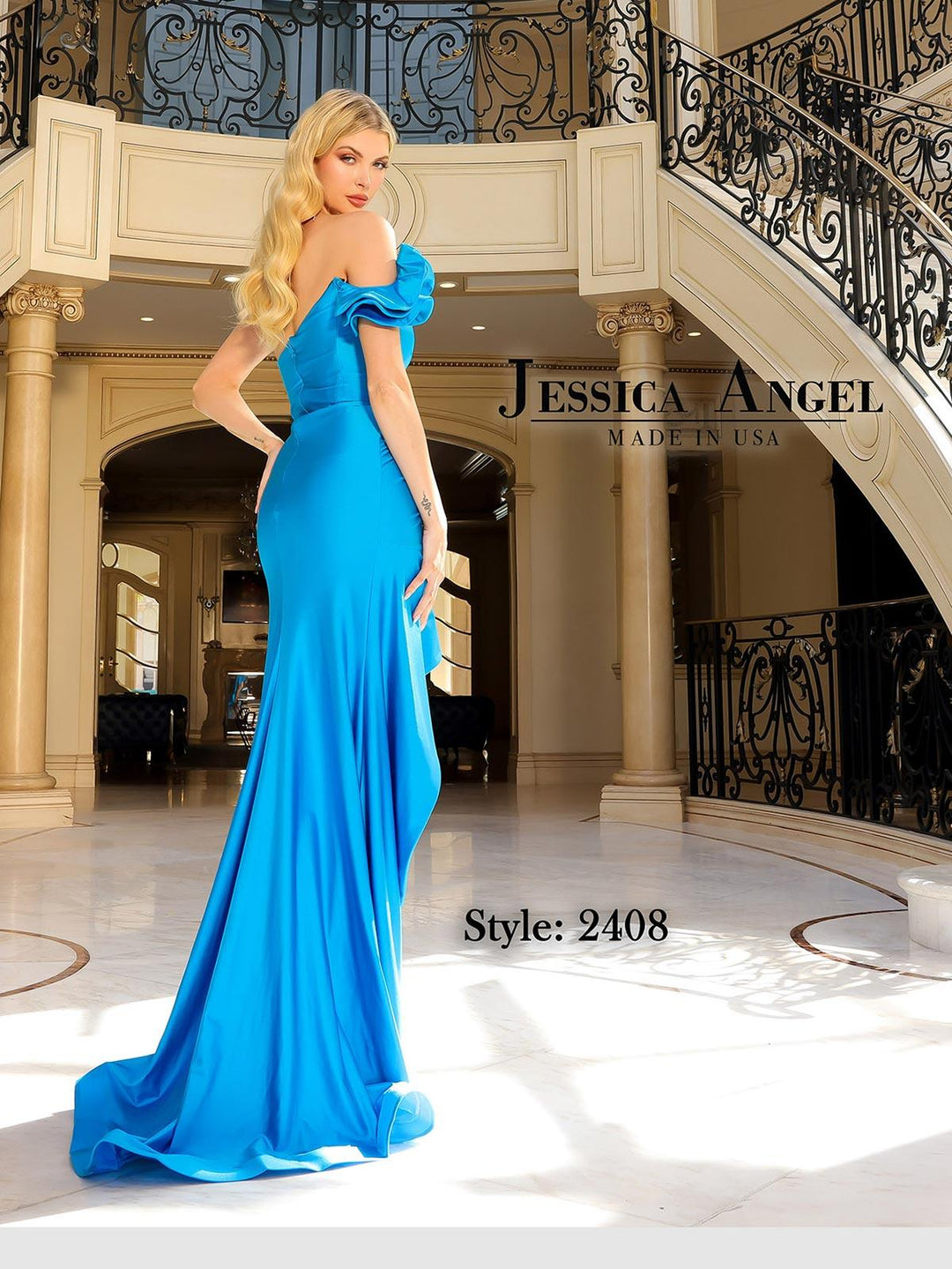 Jessica Angel 2408 ruffle sleeve gown back view 4