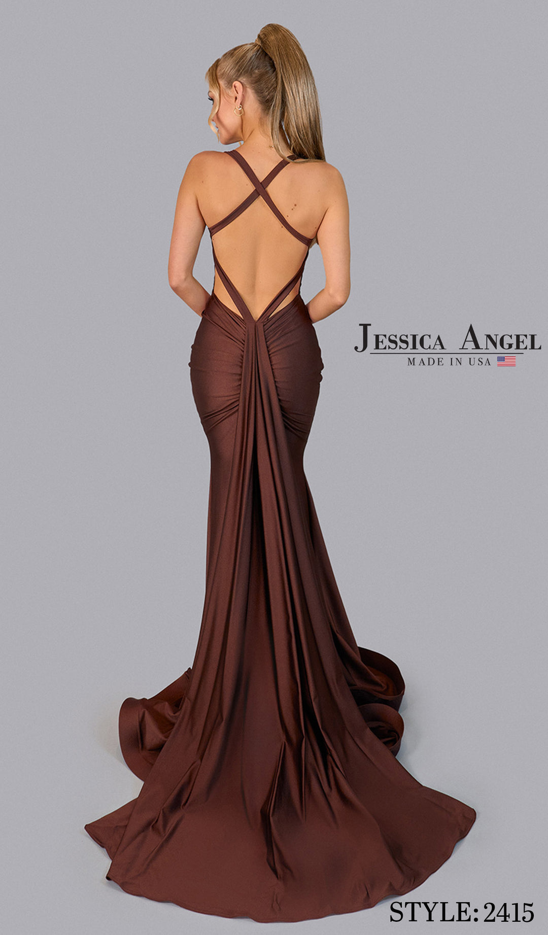 Jessica Angel 2415 ruched back drape dress back view 3