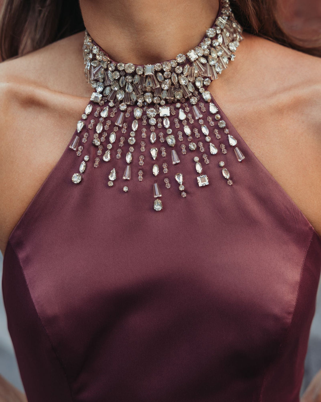 Mac Duggal 2429 Satin Embellished Halter Mermaid Gown