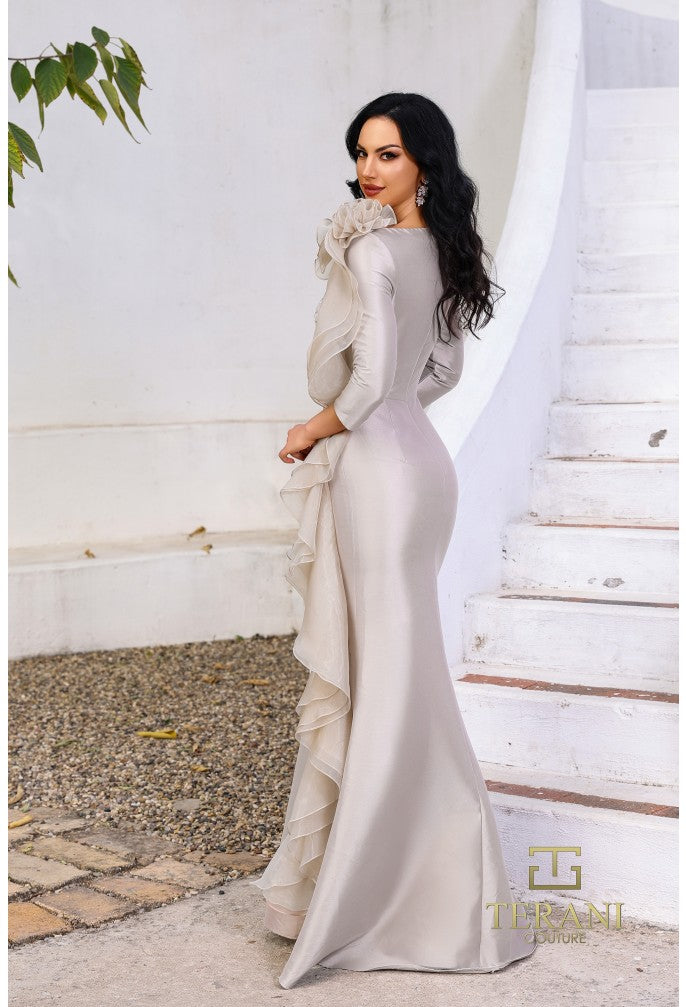 Terani 252M5353 Bateau Long Sleeve Fitted Mermaid Dress