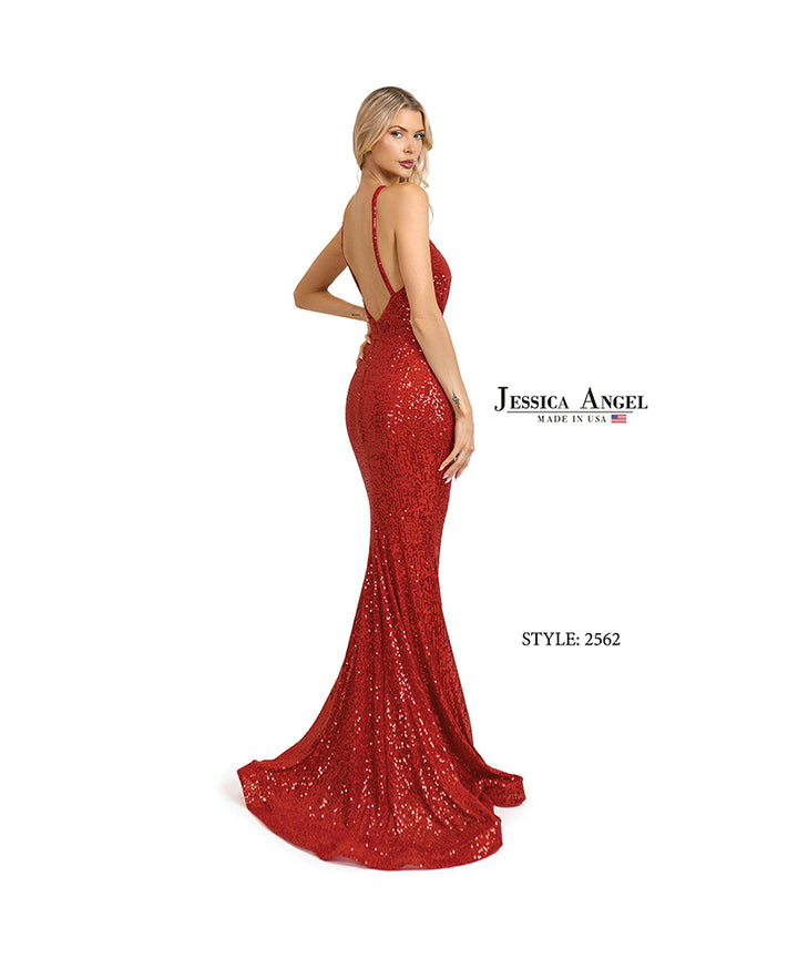 Jessica Angel 2562 open back sequin mermaid gown back view