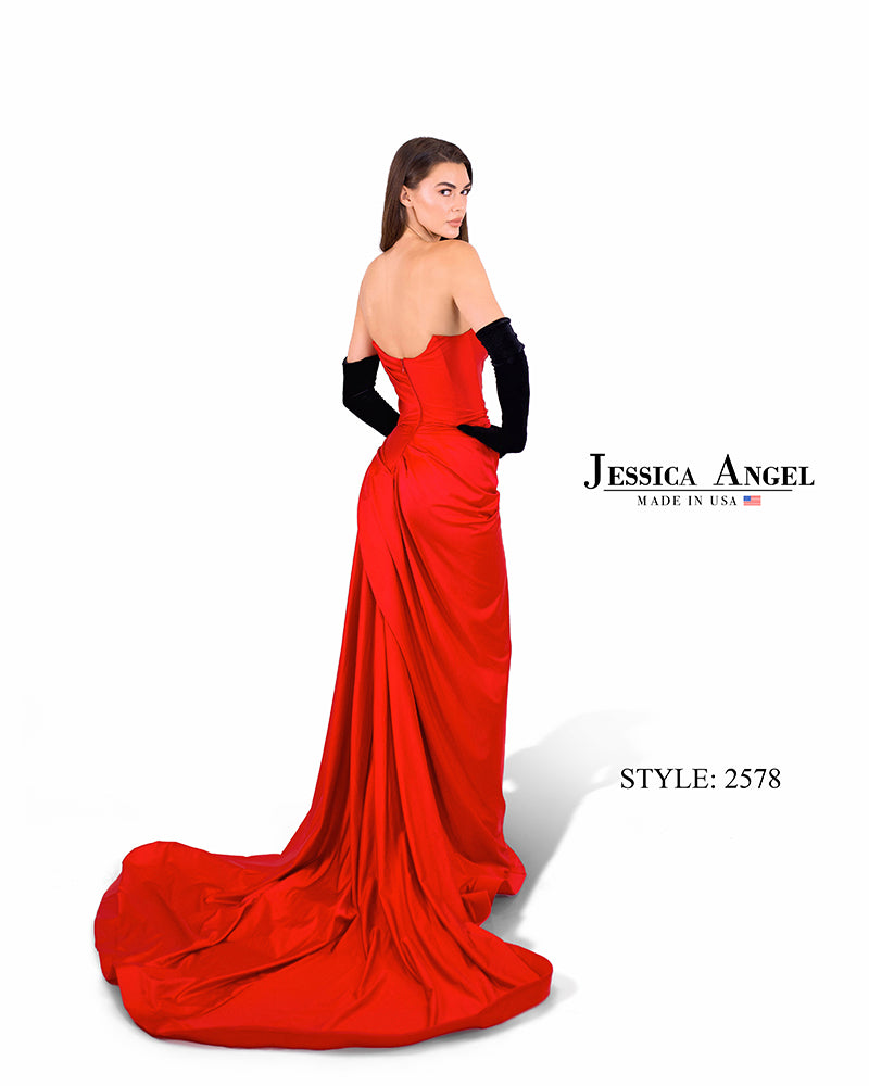 Jessica Angel 2578 strapless draped gown back view