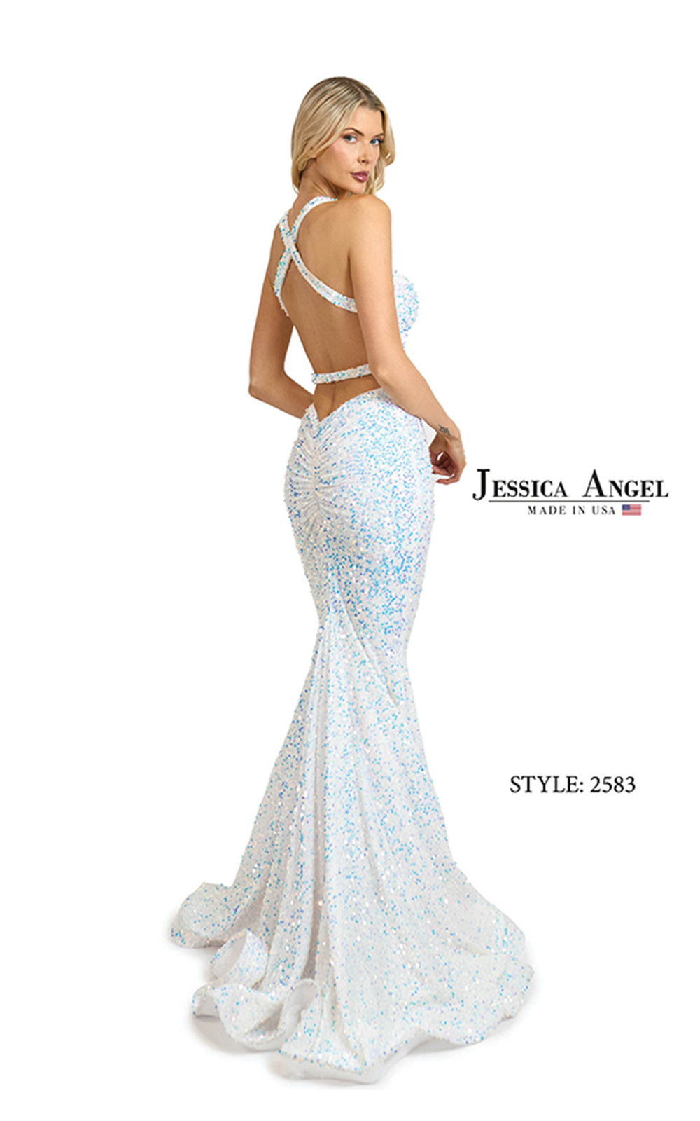 Jessica Angel 2583 strappy back mermaid gown back view
