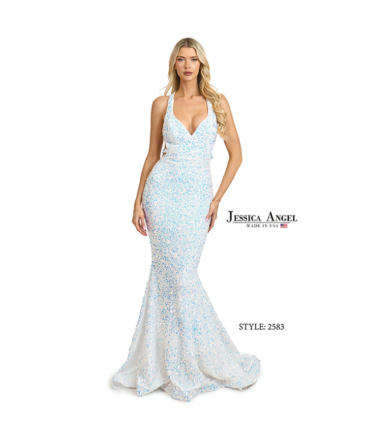 Jessica Angel 2583 strappy back mermaid gown front view 2