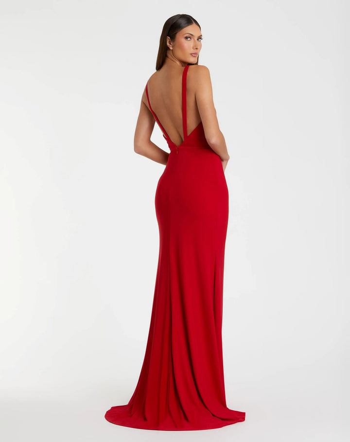 Mac Duggal 25846 Plunge Neck High Slit Gown