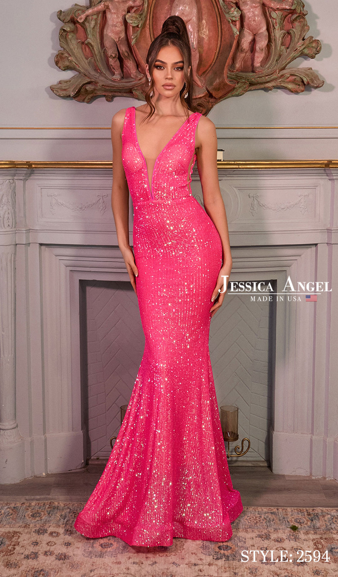 Jessica Angel 2594 sequin mermaid gown front view 2