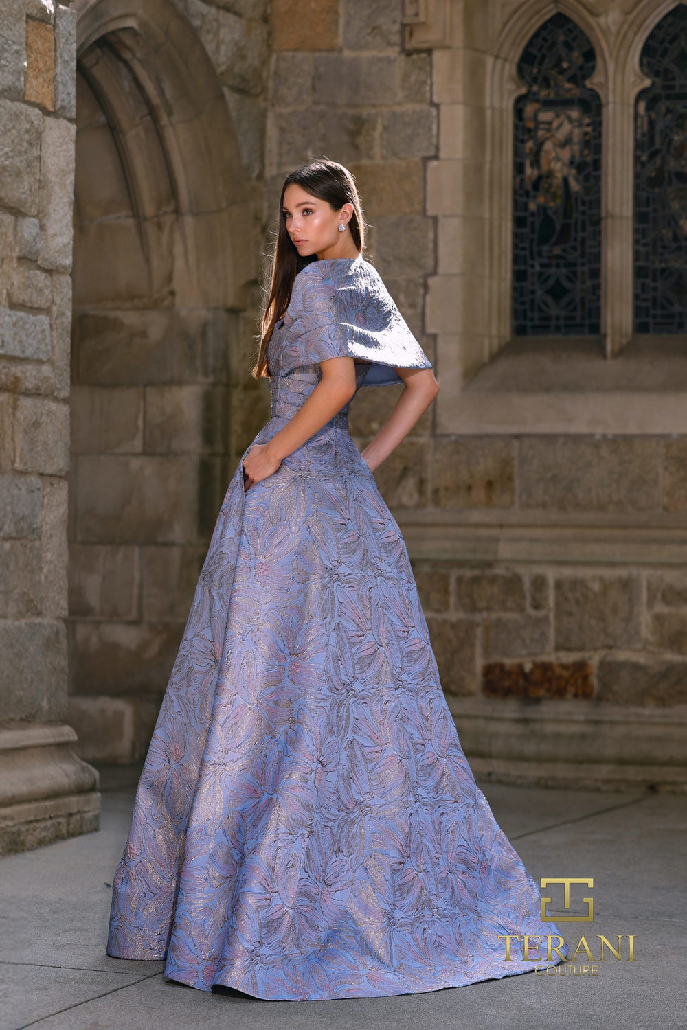 Terani 261M6453 A-line ballgown skirt rear three-quarter view