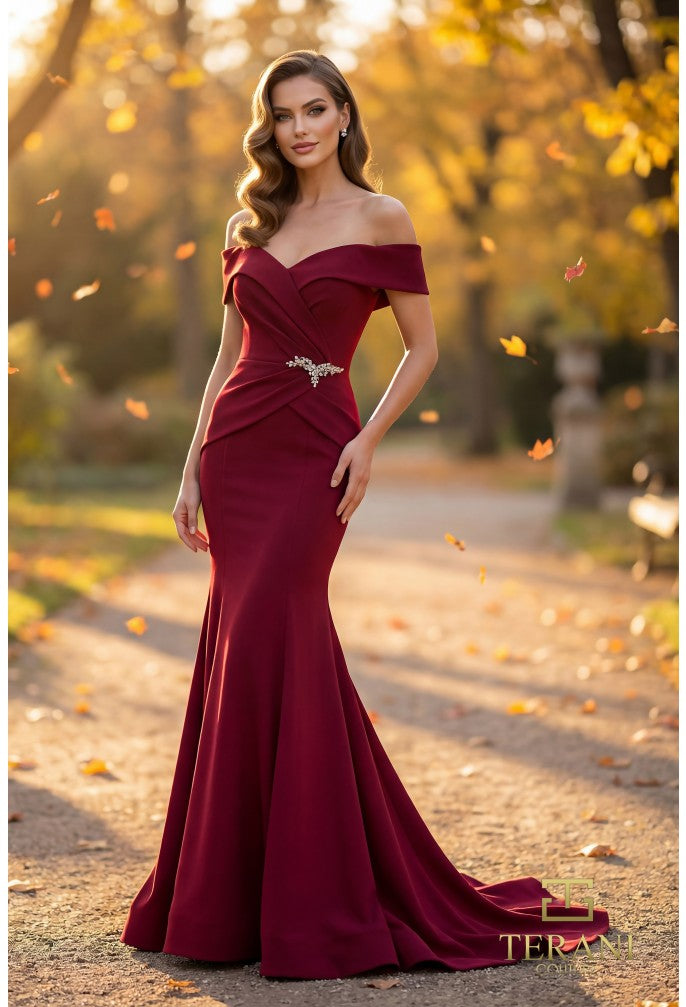 Terani 262M7251 Off-the-Shoulder Cap Sleeve Corset Mermaid Dress