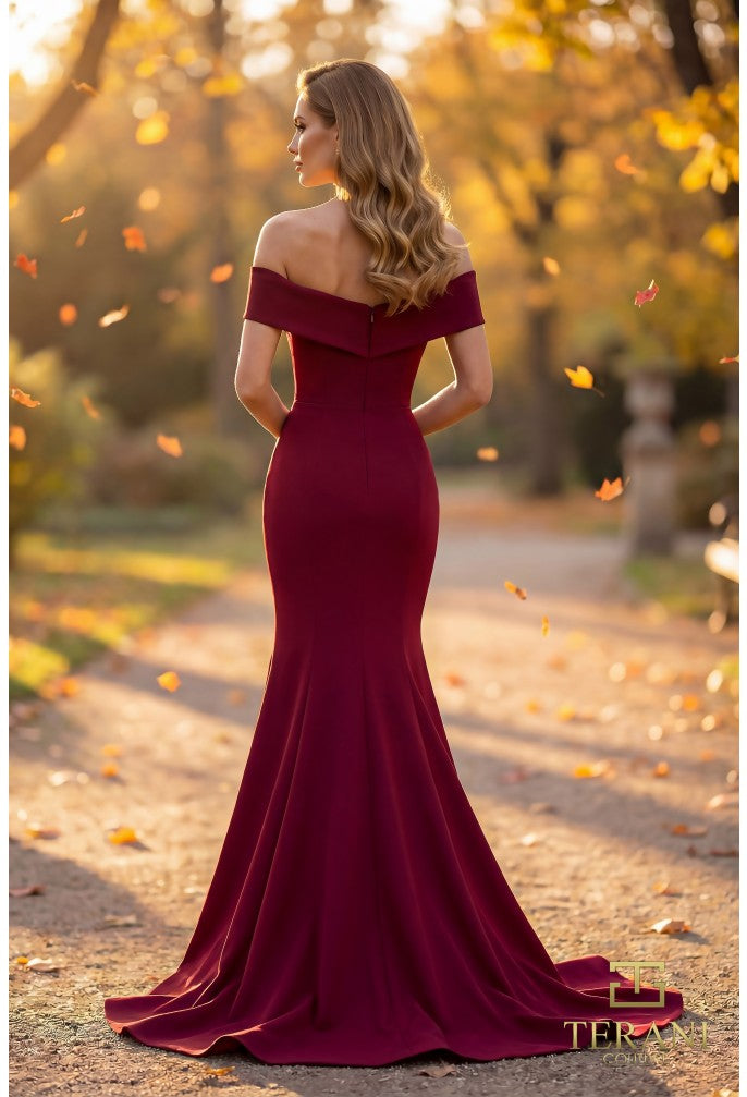 Terani 262M7251 Off-the-Shoulder Cap Sleeve Corset Mermaid Dress