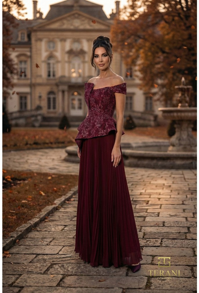 Terani 262M7287 Off-the-Shoulder Cap Sleeve Fitted Dress
